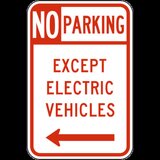 No Parking Except Electric Vehicle Sign Left Arrow